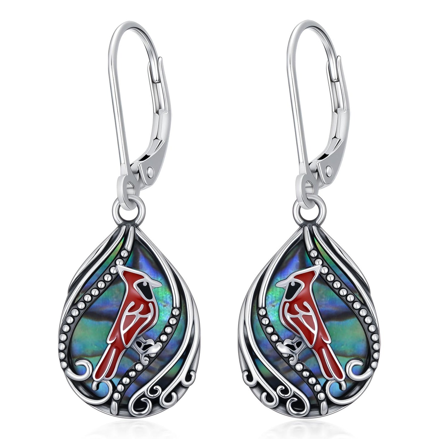 YYmqmq Cardinal Gifts for Women 925 Sterling Sliver Abalone Cardinal Dangle Earrings Leverback Red Bird Jewelry Gifts for Women Girlfriend