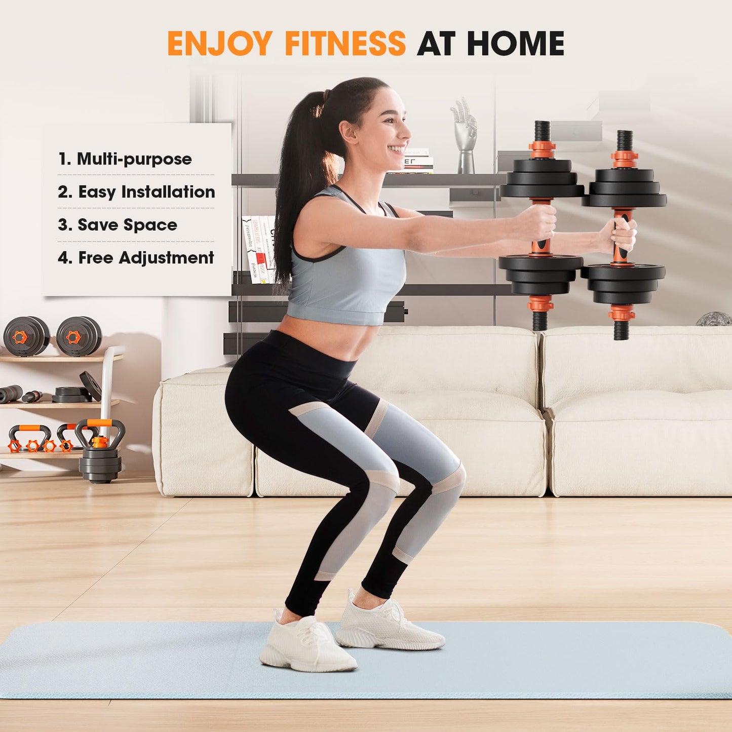 Stepwaver Adjustable Dumbbell Set 70LBS Free Weights Dumbbells,4 in1 Weight Set,Dumbbell, Barbell, Kettlebell, Push-up, Home Gym Fitness Workout Equipment for Men Women