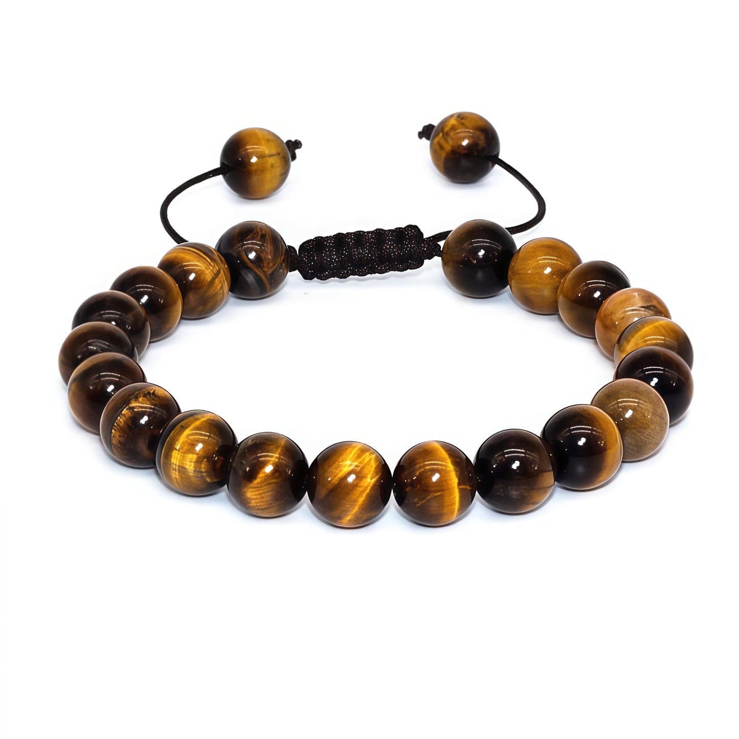 CVIWFKQ Adjustable 8mm Natural Tiger Eye Stone Bracelet For Womenhand Woven Rope Beaded Bangle Polishing Gemstone Healing Jewelry Birthday Gift (Tiger Eye)