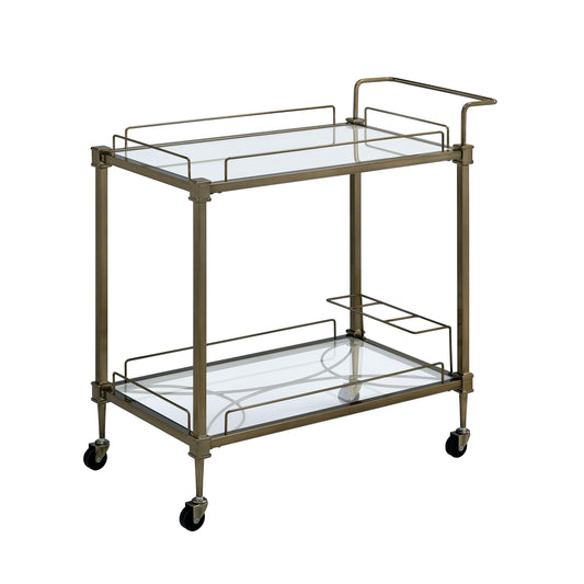 Acme Aditya Contemporary Metal Serving Cart in Mirrored and Antique Brass