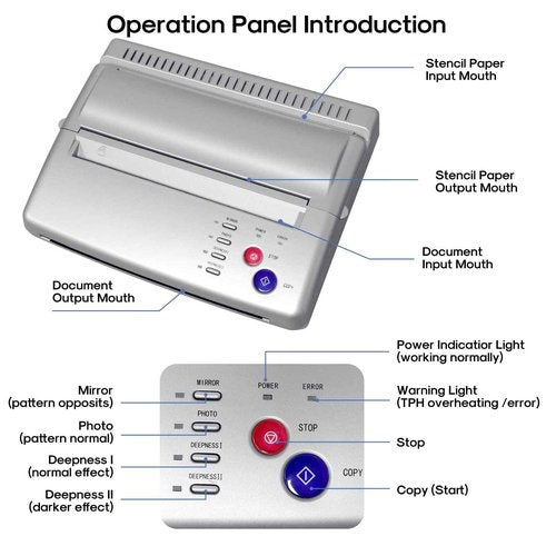 LifeBasis Tattoo Stencil Transfer Machine Professional Thermal Stencil Printer for Men and Women with 20pcs Tattoo Stencil Transfer Paper Silver