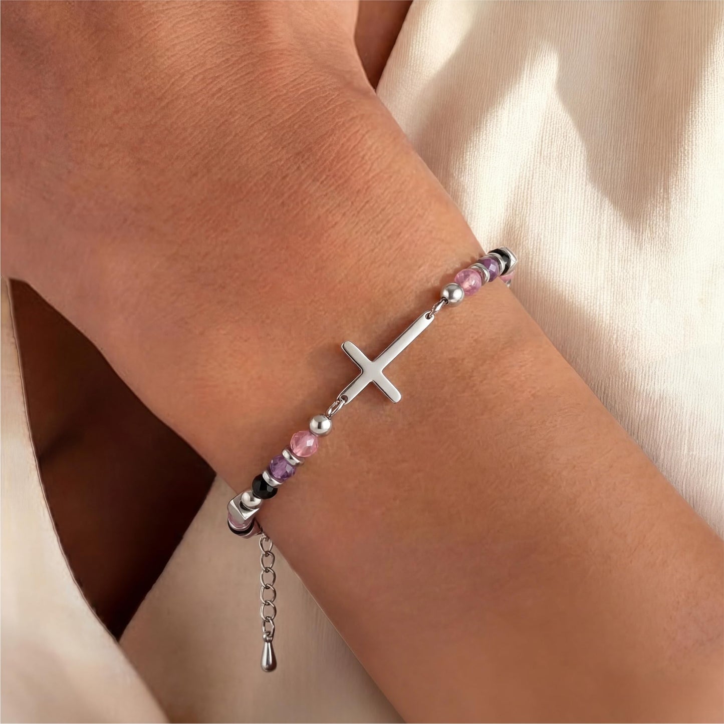 Birthday Gifts for Women, Friend Gifts, Friendship Jewelry for Her, 21st, 30th, 40th, 50th, 60th or 70th Birthday Gifts, Dainty Anxiety Relief Bracelet, Christian Cross Crystal Bracelet