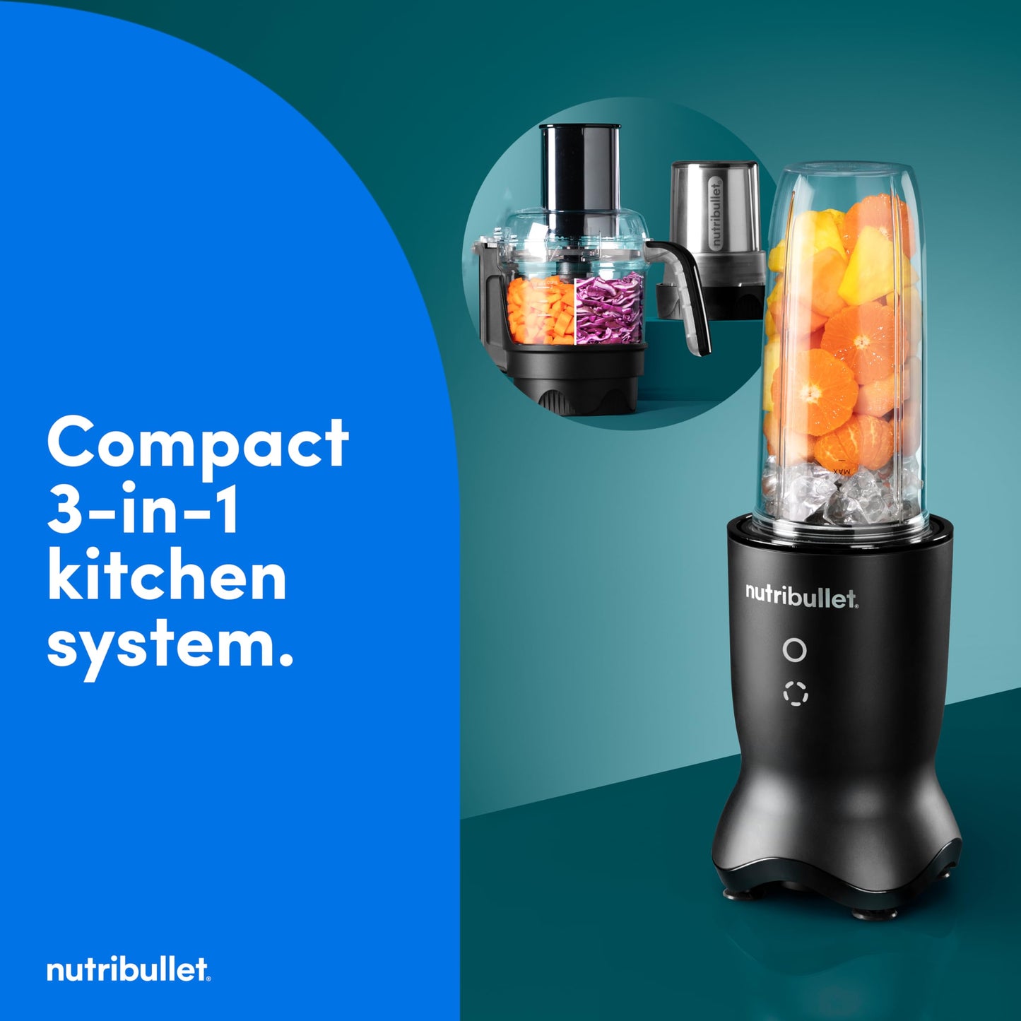 nutribullet Ultra Plus+ 3-1 Compact Kitchen System, 1200W Kitchen System with Blender, Food Processor, and Coffee and Spice Grinder, 32oz and 24oz Blending Cups, 2-Cup Food Processor, Satin Black