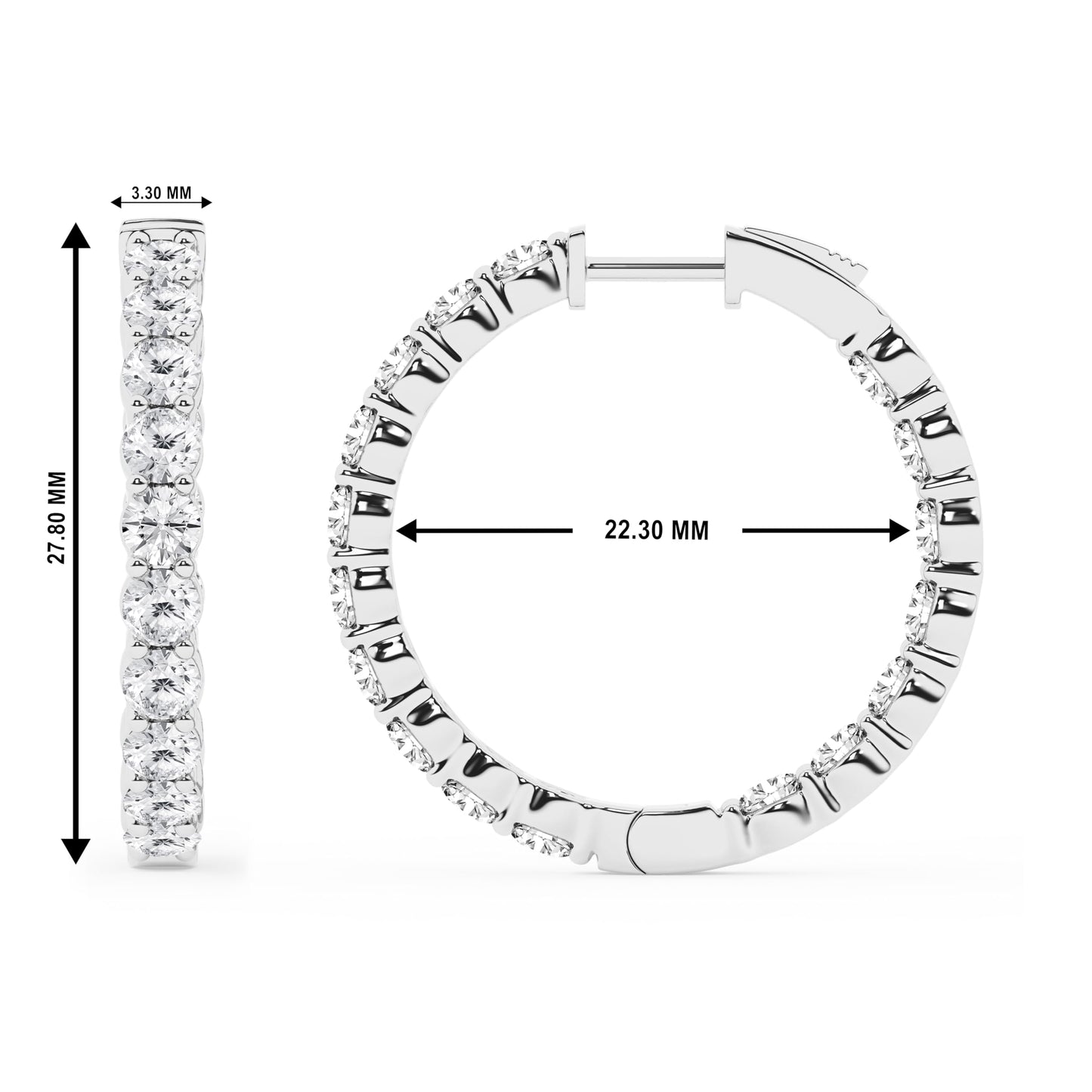 Belacqua 5.00 Carat Round Lab Grown Inside Out Diamond Hoop Earrings in Sterling Silver, Color G+, Clarity SI, Prong Set, Fine Jewelry for Women, Gift Box Included