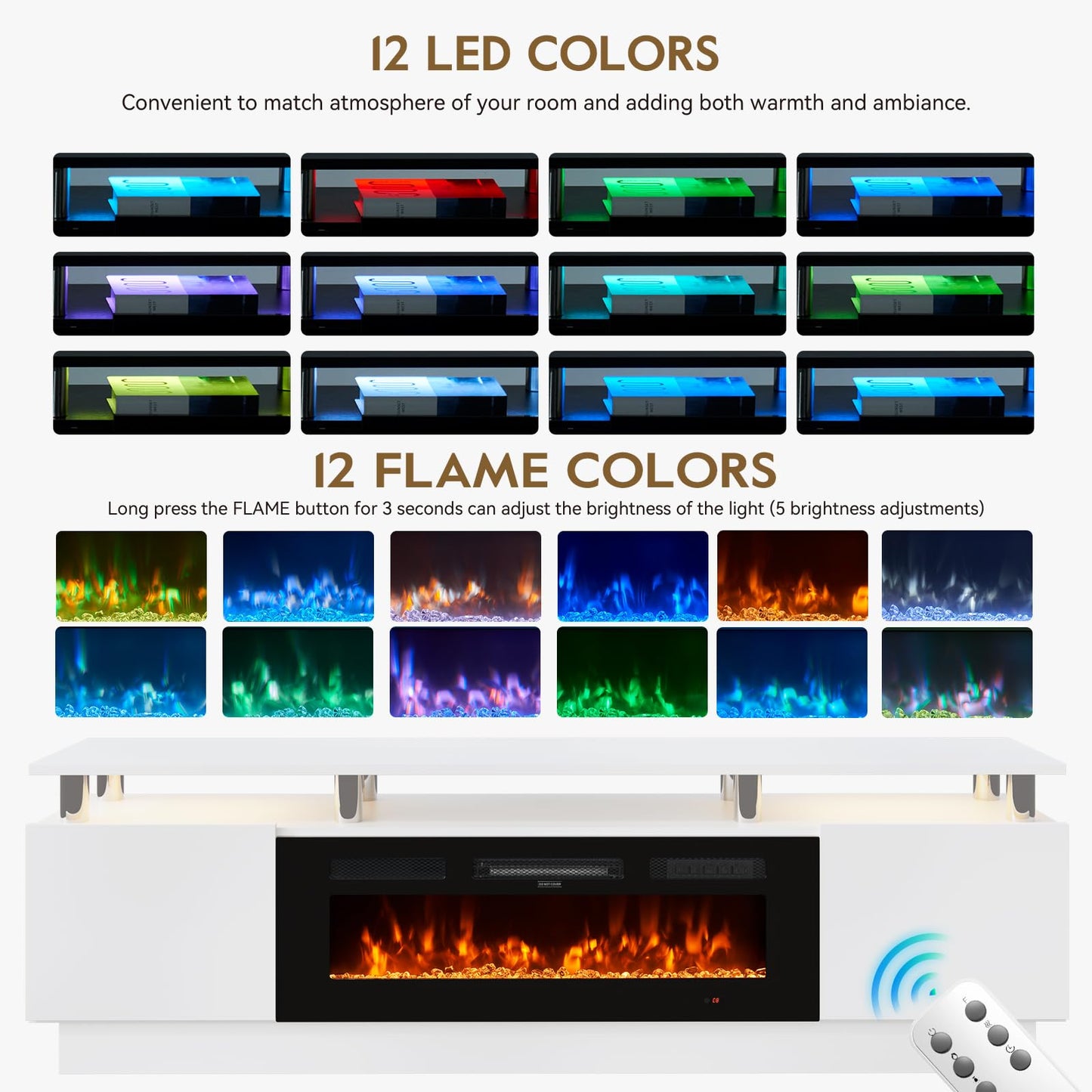 OneBlis 70" TV Stand & Entertainment Center, Media Console with Storage Shelves, Fits TVs up to 80", Modern Living Room Furniture, 36" Electric Fireplace (White+Black)