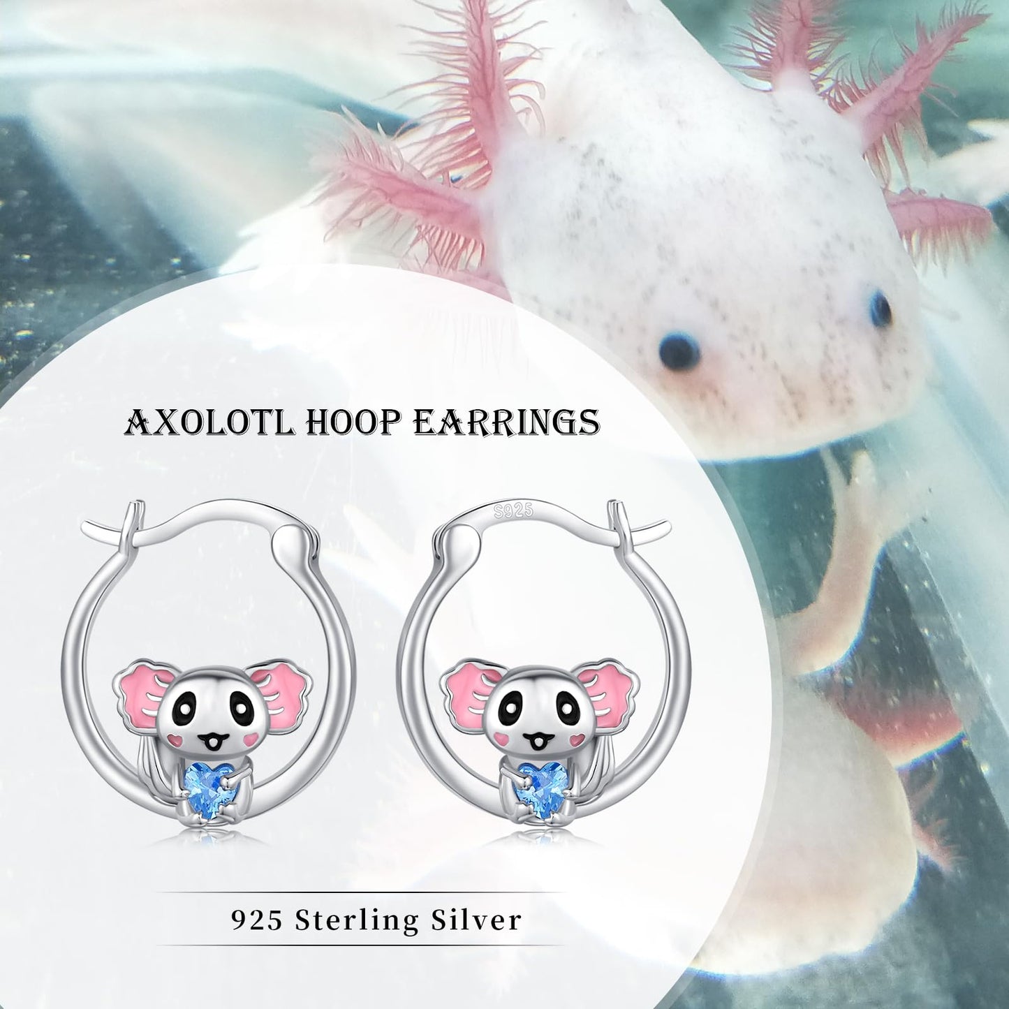 Axolotl Earrings 925 Sterling Silver Hypoallergenic Cute Sea Creature Hoop Earrings for Sensitive Ears Kawaii Jewelry Gifts for Women