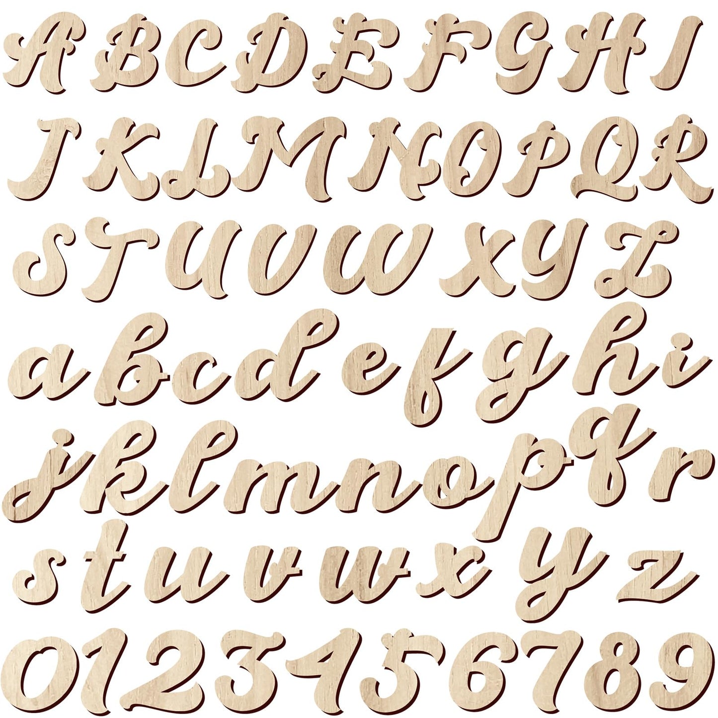Gerrii 320 Pcs 2'' Wooden Letters and Numbers Crafts Unfinished Cursive Wooden Alphabet a to Z, Wood Numbers 0 to 9 Sign for DIY Wall Decor Painting Writing with Bonus Accessories Instructions