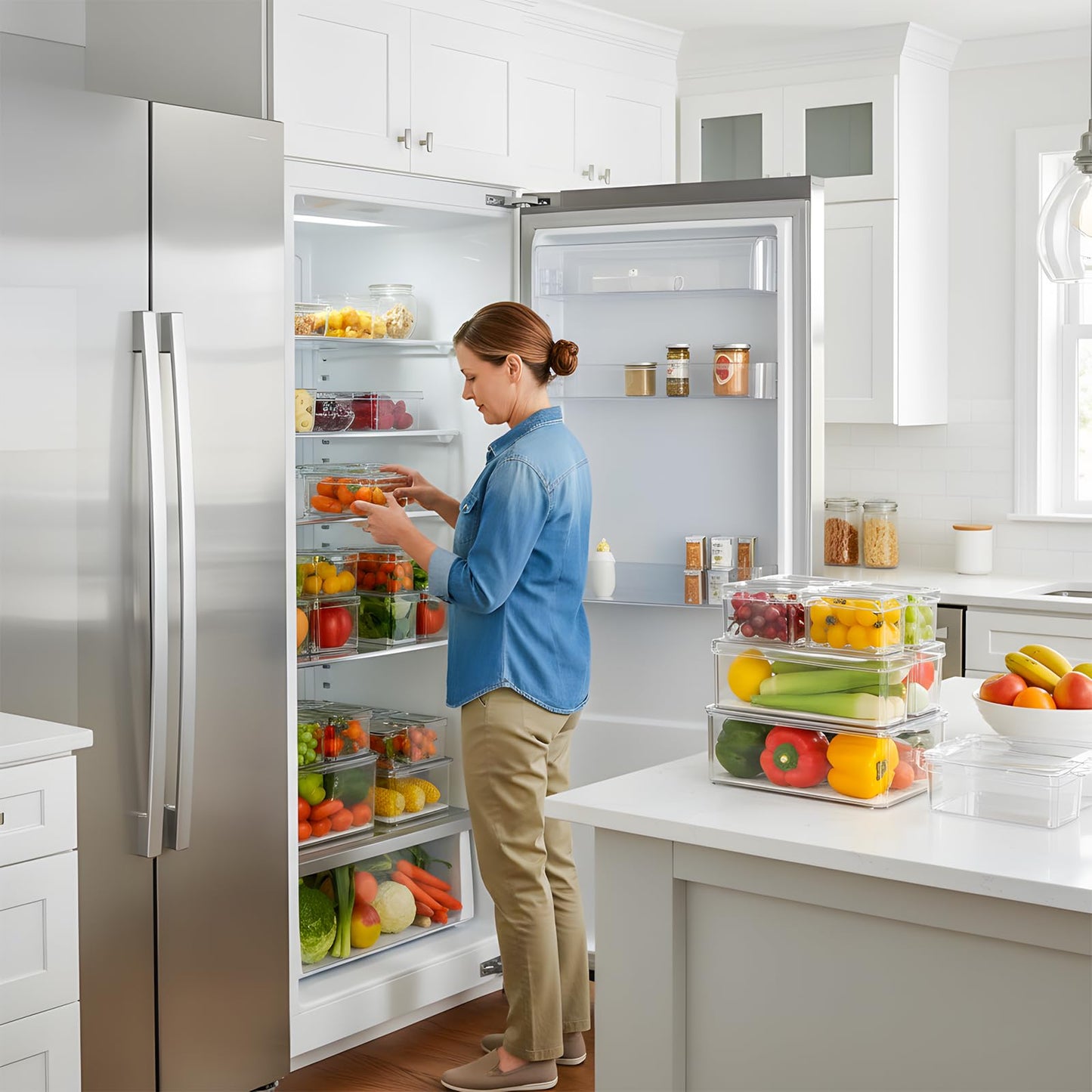 14 Pack Fridge Organizer Storage Bins Set, Clear Stackable Food Storage Containers with Lids BPA-Free for Refrigerator, Freezer, Kitchen Countertop, Organizers for Fruits, Vegetables, Drinks, Cereals