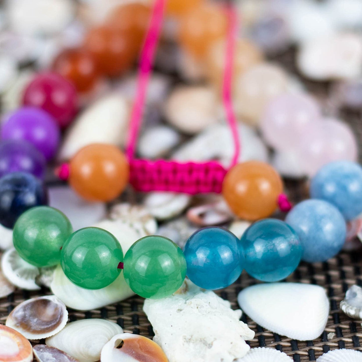 DAZCOLO Handmade Gem Bracelet Adjustable Macrame Gemstone 8mm Round Beads Crystals Quartz Unisex (7 Chakra)