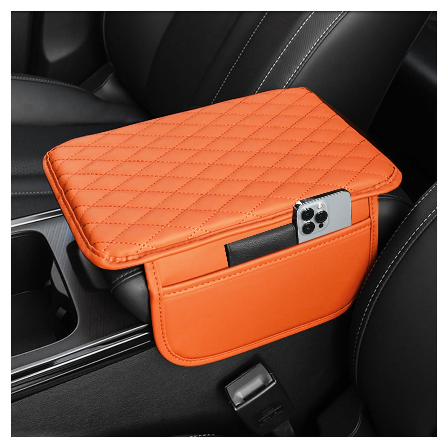 Upgraded Car Center Console Cover,Microfiber Leather Car Armrest Cover Cushion with 2 Storage Bags,Universal Car Armrest Storage Box Car Interior Accessories for Most Vehicles (Black)