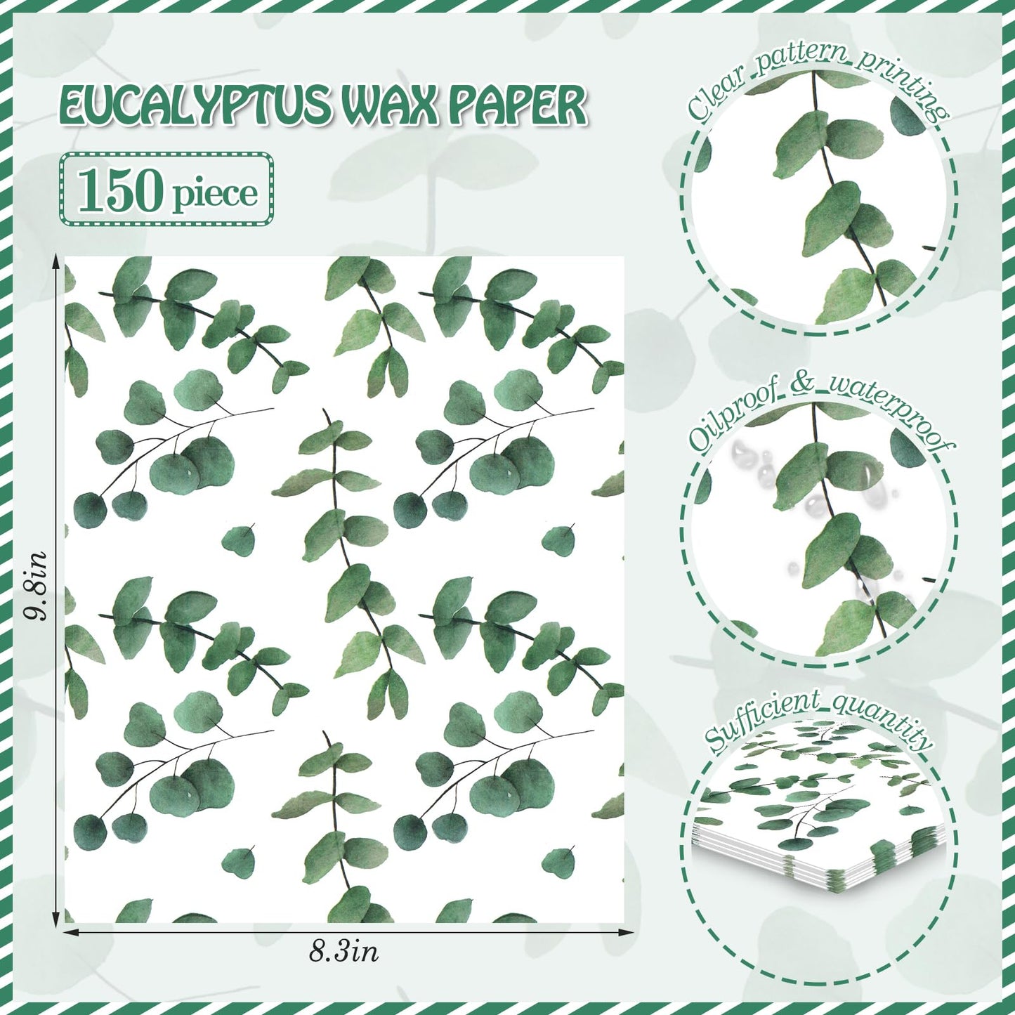150Pcs Eucalyptus Deli Paper, 9.8 x 8.3inch Eucalyptus Proof Food Deli Paper Sandwich Wrap Paper Grease Resistant Paper Liners Greaseproof Food Wax Paper for Home Kitchen
