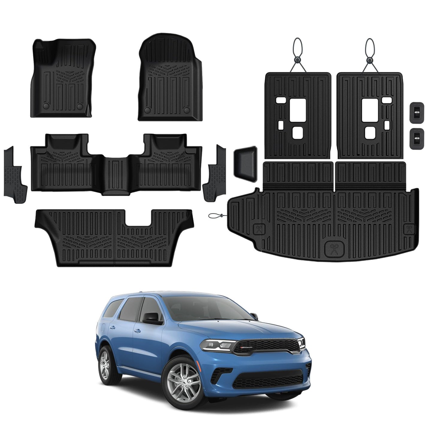 JOULARISE Floor Mats Set for 2016-2026 Dodge Durango (Only for 7 Seats with Bench Seats), All Weather TPE Backrest Mat Trunk Mat Cargo Liner Door Sill Guards Accessories (7 Seats Floor Mats Set)