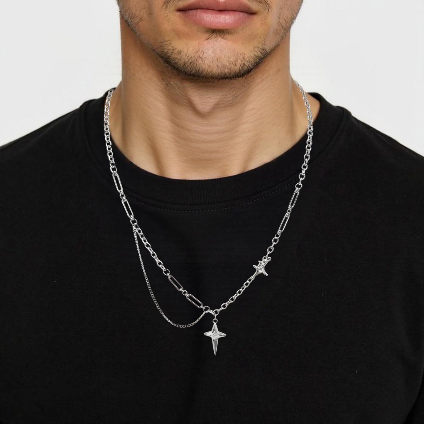 Buyongwant Irregular Necklace for Women Star Y2k Asymmetrical Design Fashionable Silver Jewelry