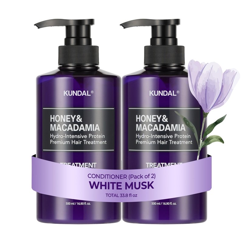 KUNDAL Honey & Macadamia Hydro-Intensive Protein Premium Hair Conditioning Mask, White Musk, 16.9 Fl Oz, 2 Pack - Korean Hair Care for Dry-Looking Hair, LPP Protein, Ceramide NP, Argan Oil