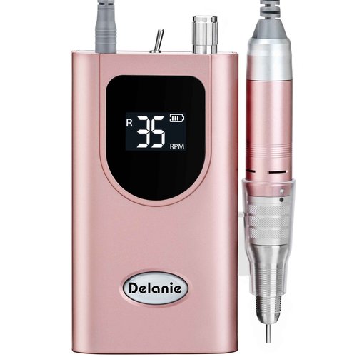 Delanie Professional Portable Electric Nail Drill Machine, 35000 RPM Rechargeable Cordless Nail Filer Electric Nail File Efle for Dip Powder Acrylic Gel Nail, Salon Nail Tool, Rose Gold