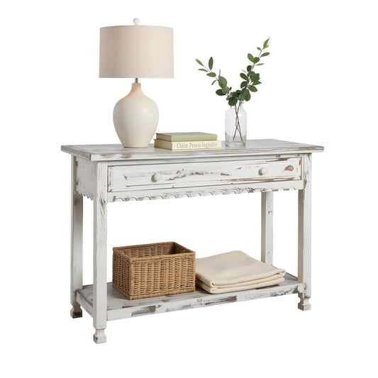 Alaterre Furniture Rustic Country Cottage Console Table with 1 Drawer & 1 Shelf, Distressed Finish - Perfect for Living Room, Entryway, Hallway