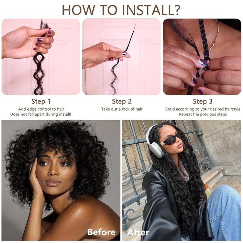 Human Braiding Hair - Deep Water Wave Bundles for Boho Braids | Pre-Stretched 18 Inch, Natural Color, 110g (2 Packs)