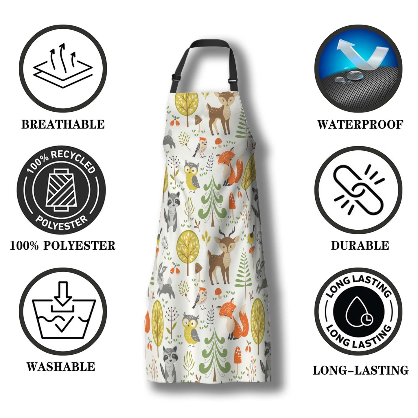 Olikked Gardening Apron for Women Cute Woodland Animals Cooking Aprons for Men for Kitchen Cooking Restaurant BBQ Painting Crafting 27” (W) x 31” (H), Waterproof Apron