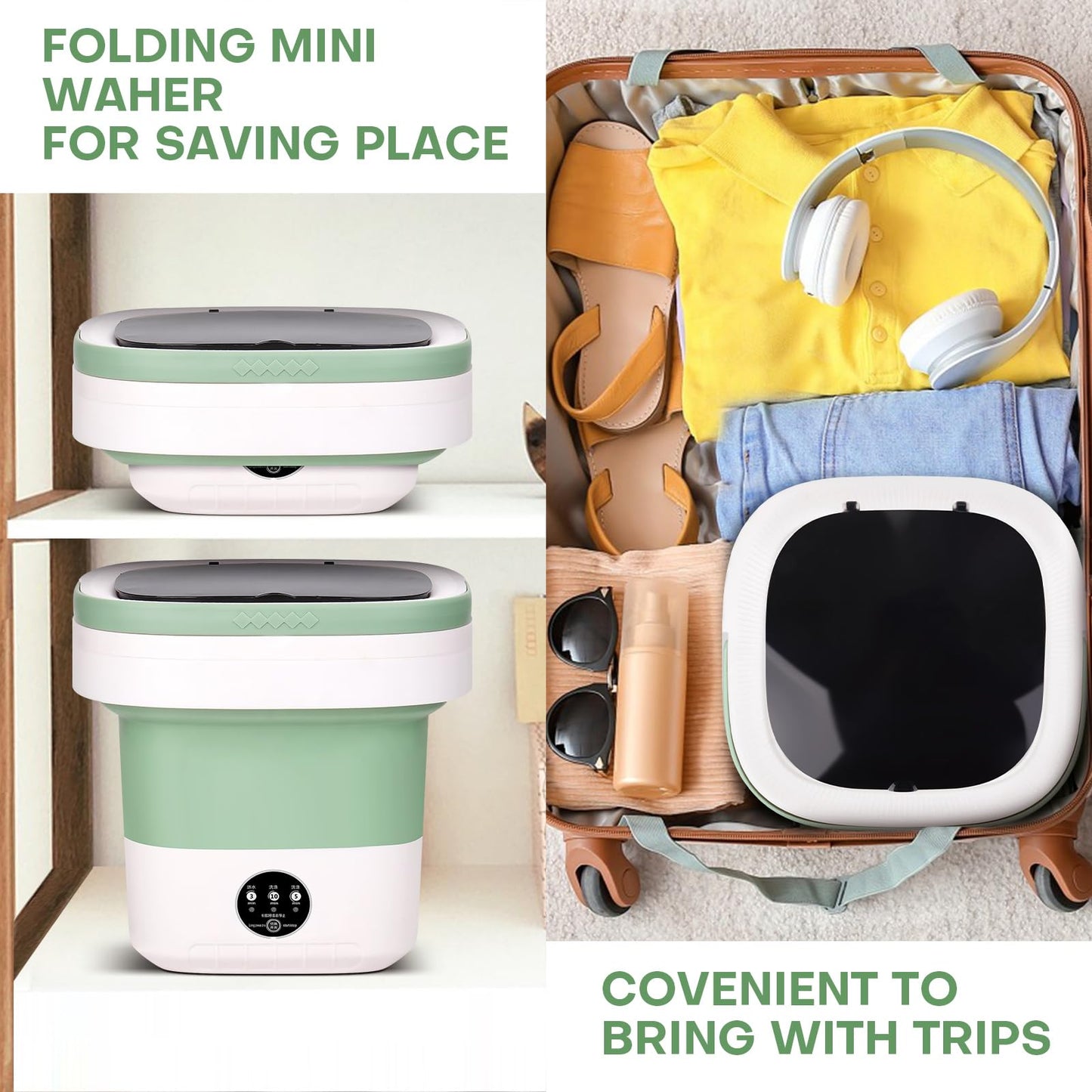 Portable Washing Machine, Upgrade 13L Mini Clothes Washer with 3 Modes, Foldable Small Laundry Machine for Travel, Camping, RV - Perfect for Underwear, Baby Clothes, Socks