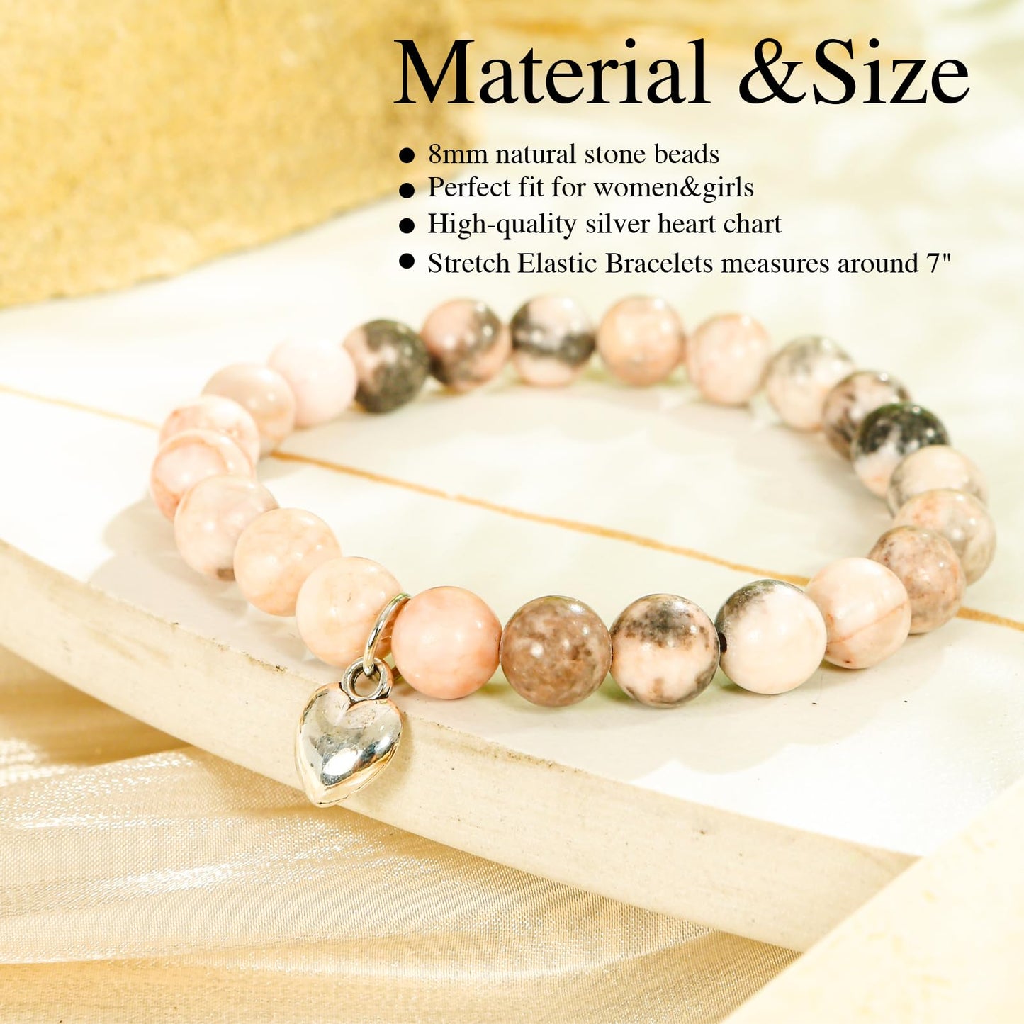 VICKHU Inspirational Gifts for Women Natural Stone Heart Butterfly Bracelet for women Unique Gifts for Birthday Mothers day Thanksgiving Christmas Valentine's Day Teacher Appreciation (Pink Zebra)