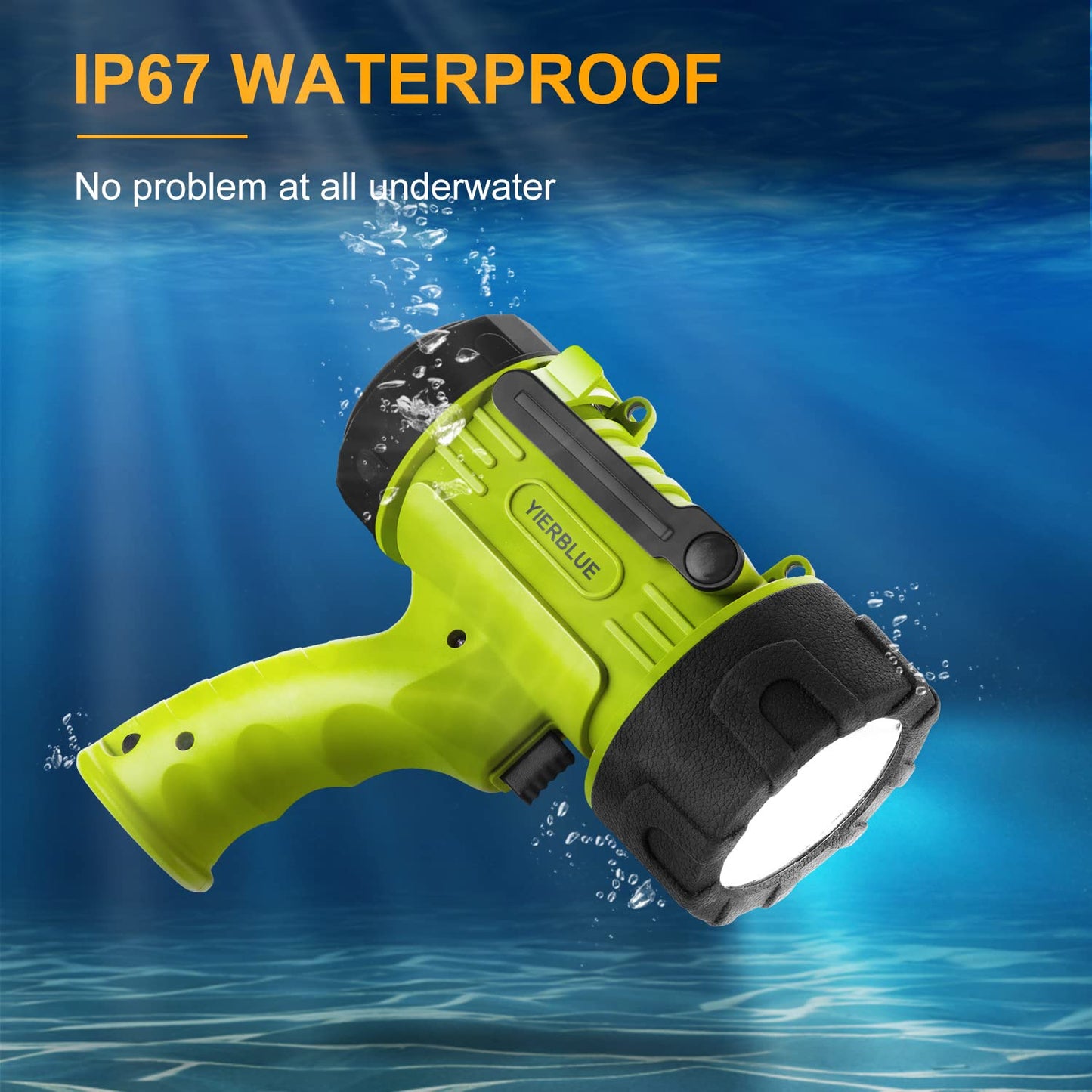 YIERBLUE Rechargeable Spotlight Flashlight with 2000,000 High Lumen LED, IP67 Waterproof Long Running Spot Light searchlight, Impact Resistant Handheld Spotlight with Foldable Stand and Red Lens