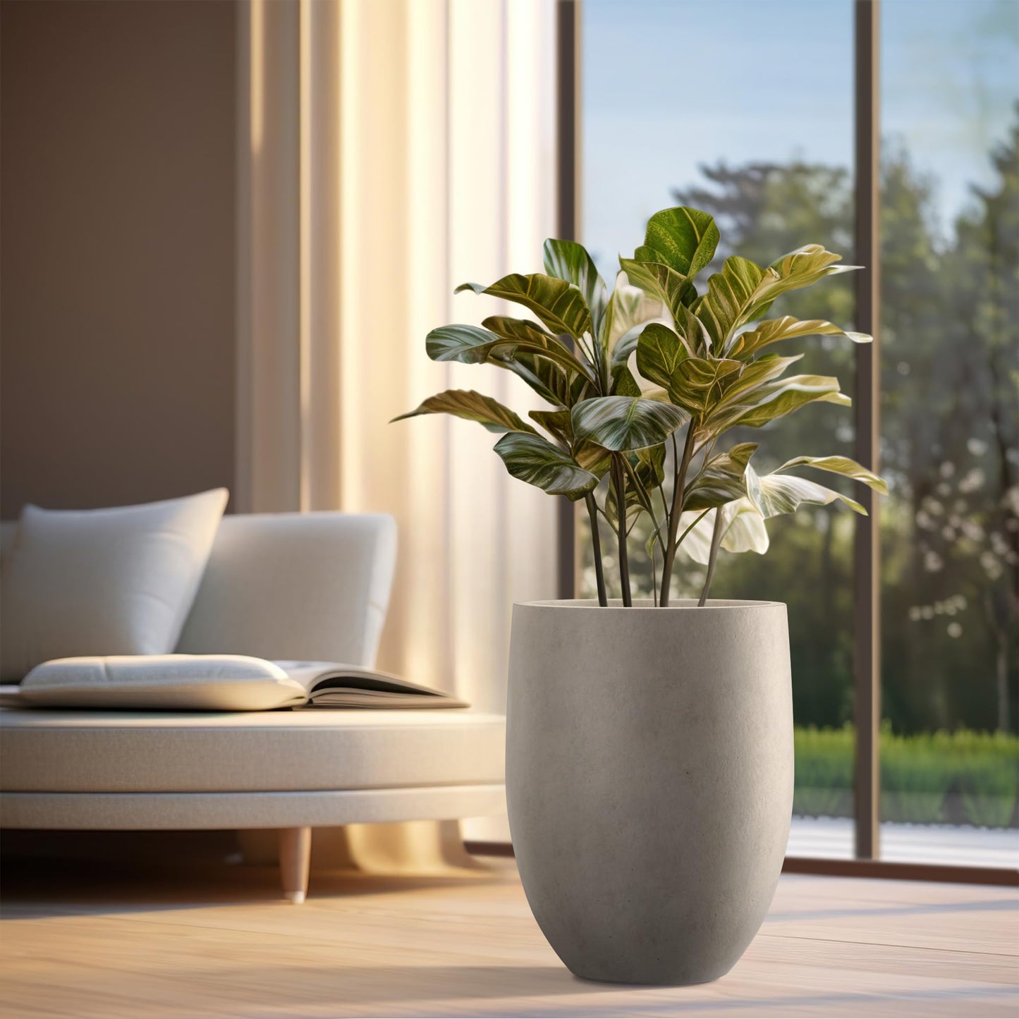 Kante 21.7 Inch Tall Concrete Planter, Large Indoor Outdoor Plant Pot with Drainage, Smooth Weathered Concrete Finish with Painted Interior, Ideal for Porch, Home, Garden, Patio
