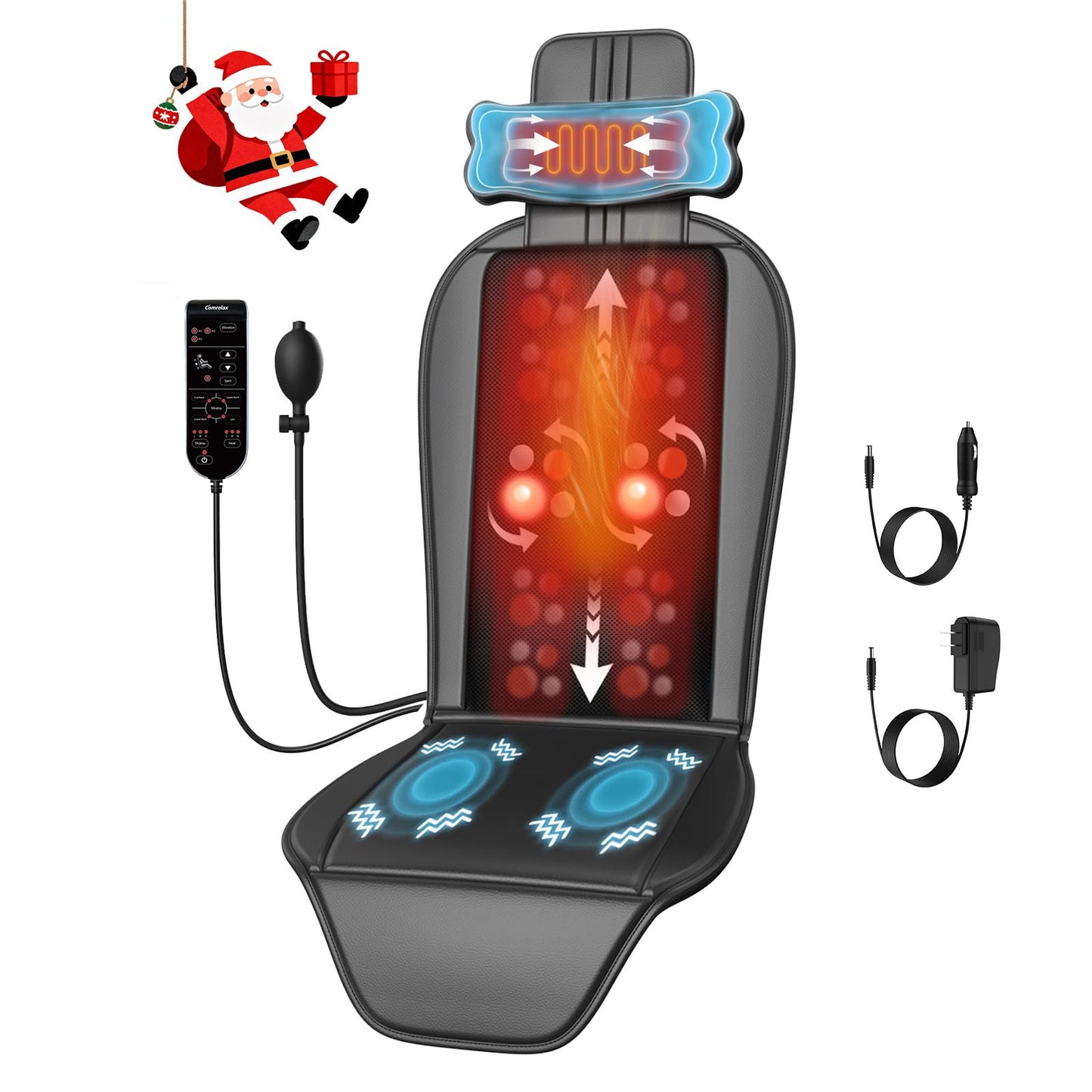 comrelax Shiatsu Back Massager with Heat, Massage Chair Pad for Full Back, Chair Massager with Neck Support Suitable for Office/Home/Father/Mother