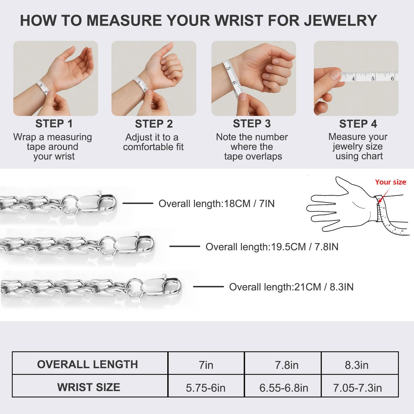 AIAINAGI Silver Link Chain Bracelets for Women Men 7mm Stainless Steel Paperclip Bracelets Rectangle Solid Chunky Chain 7/7.8/8.3Inches Unisex Wrist Jewelry Gift for Mother（7.8inch）