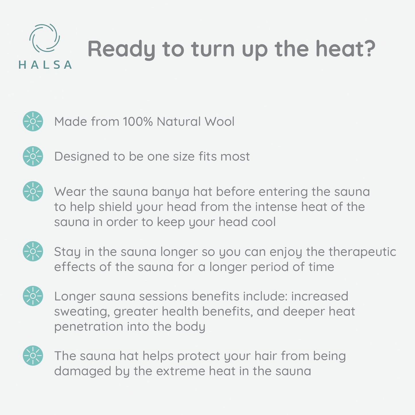 Halsa Sauna Hat – Natural Wool Sauna Cap for Men & Women, Heat Insulating Headwear for Sauna, Steam Room, Banya, Spa, Bathhouse, Protects Hair & Scalp, Breathable One Size