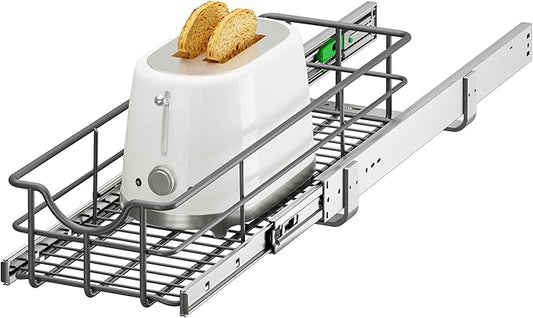 Pull Out Shelves - 8" W x 22" D Soft Close Pull Out Cabinet Organizer 1 Tier - Sliding Shelves with Shelf Liner - Heavy Duty Steel Wire Drawers for Kitchen Cabinets, Pantry, Bathroom