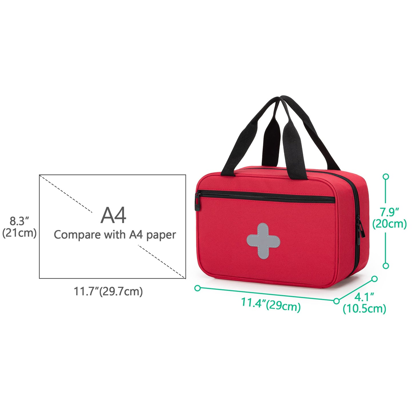 CURMIO Small First Aid Bag, Empty Emergency Trauma Kit Organizer Bag for Hiking, Camping, Car, Travel, Home and Outdoor, Red, BAG ONLY, Patent Pending