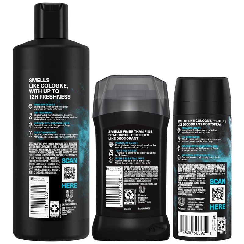 AXE Aqua Bergamot Gift Set for Men – Men’s Body Wash, Body Spray & Deodorant, Fine Fragrances Collection, Sage & Juniper (3 Piece Set)