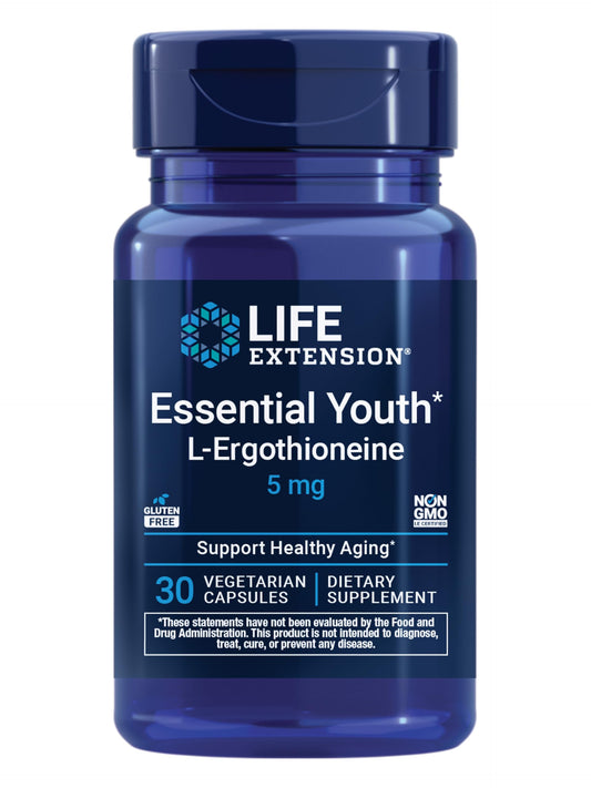 Life Extension Essential Youth L-Ergothioneine – Promotes Longevity & Healthy Aging – Gluten-Free – Non-GMO – Vegetarian – 5 mg – 30 Vegetarian Capsules