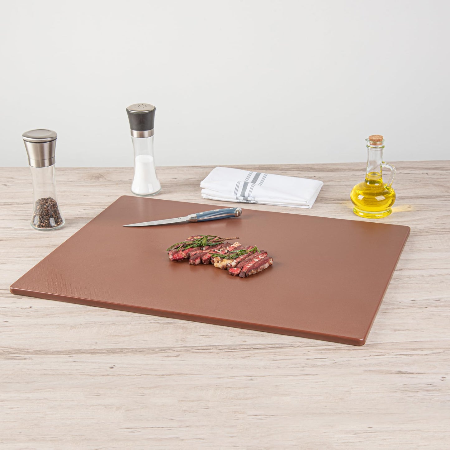 Restaurantware-RW Base 24 x 18 Inch Cutting Boards, 10 Color Coded Chopping Boards - No Scratch, Dishwashable, Brown Plastic Cutting Board Mats, No Odor, Durable, No Slip, Reversible, For Cooked Meat