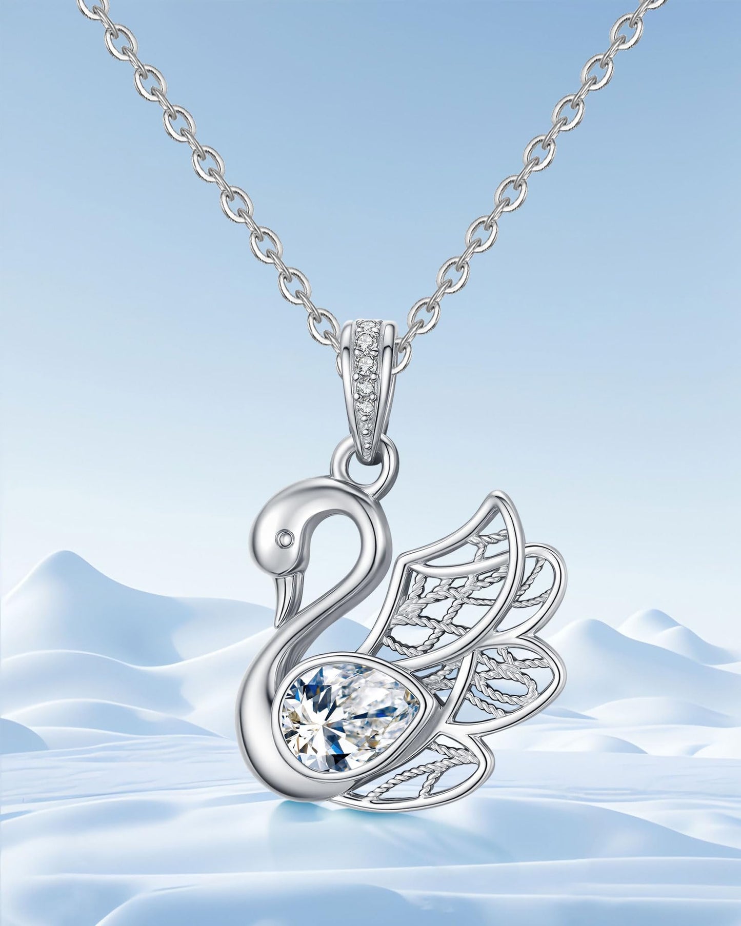 2 Carat Moissanite Necklace 925 Sterling Silver Jewelry AAAAA Cubic Zirconia Swan Pendant Necklace Best Gifts for Mom Women Girlfriend Grandma Friend Lover Her Wedding Birthday Anniversary Daily