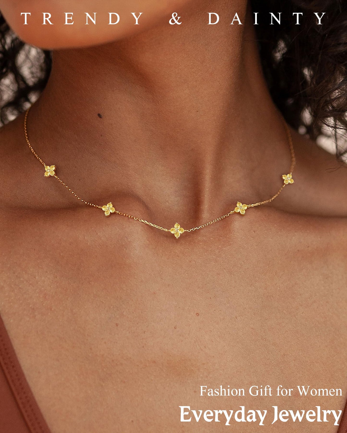 Birthstone Gold Necklace for Women Dainty Non Tarnish 14K Gold Plated Diamond Choker Necklaces Clover Emerald Green Cubic Zirconia Necklace Birthday Valentine's Day Gifts Womens Prom Gold Jewelry