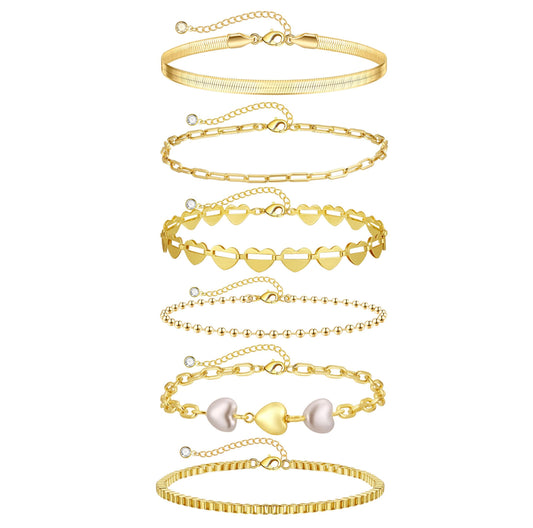 Amicon Gold Bracelets for Women,Dainty 14K Gold Plated Stack Set Trendy Stackable non tarnish Paperclip Chain Bracelets Gold Jewelry Sets Gifts for Women