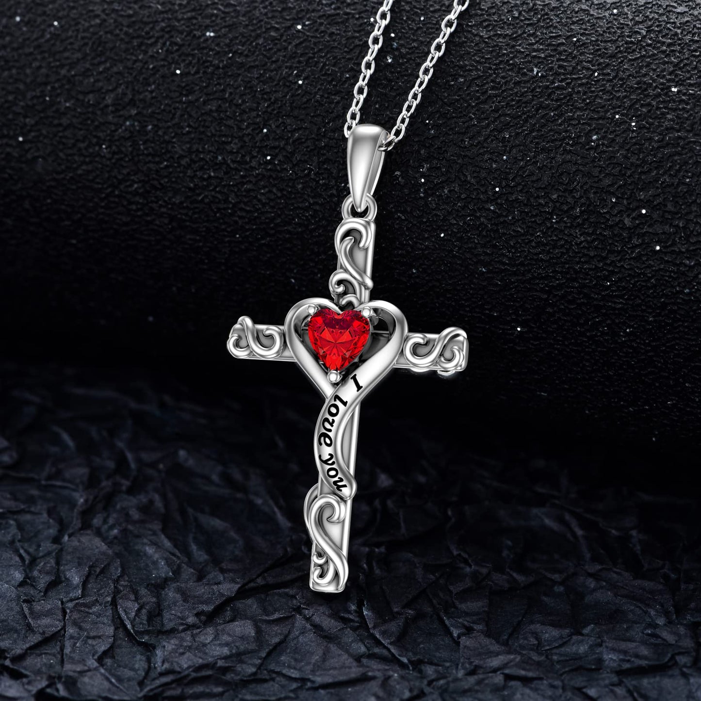 TOUPOP Garnet Cross Necklace for Women Sterling Silver January Birthstone Cross Pendant Necklace Heart Love Jewelry for Her Girlfriend Wife Mom Anniversary Birthday Mothers Day Gifts