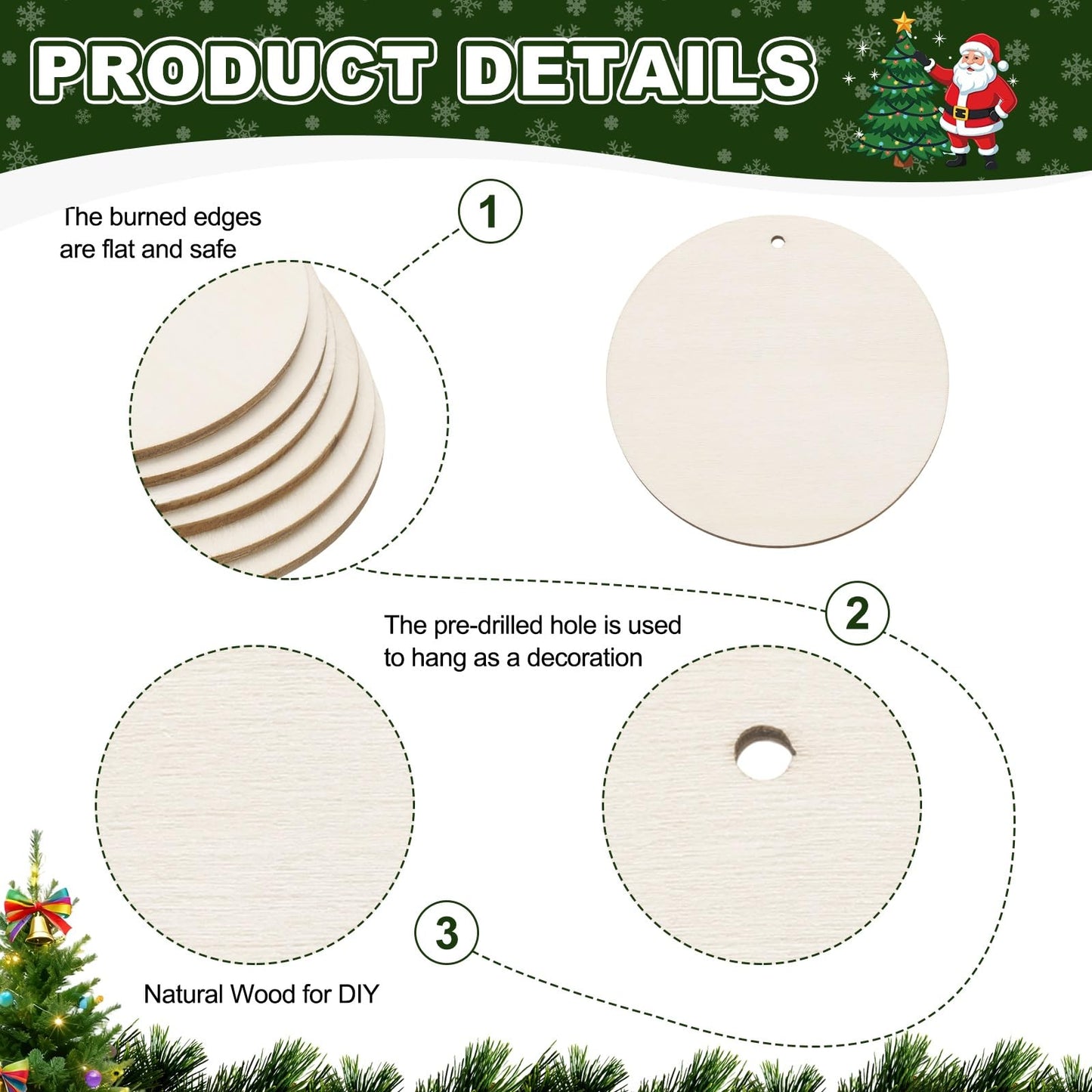 MECCANIXITY 24Pcs Wooden Discs Ornaments to Paint, 3" x 3" DIY Blank Unfinished Wood Homemade Ornament with Rope for Art Crafts DIY Thanksgiving Halloween Birthday Gifts