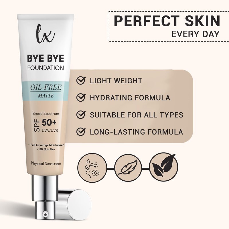 Lx Blend Bye Bye Foundation Oil Free Matte Coverage Moisturizer With SPF 50 (MEDIUM) 1 FL OZ