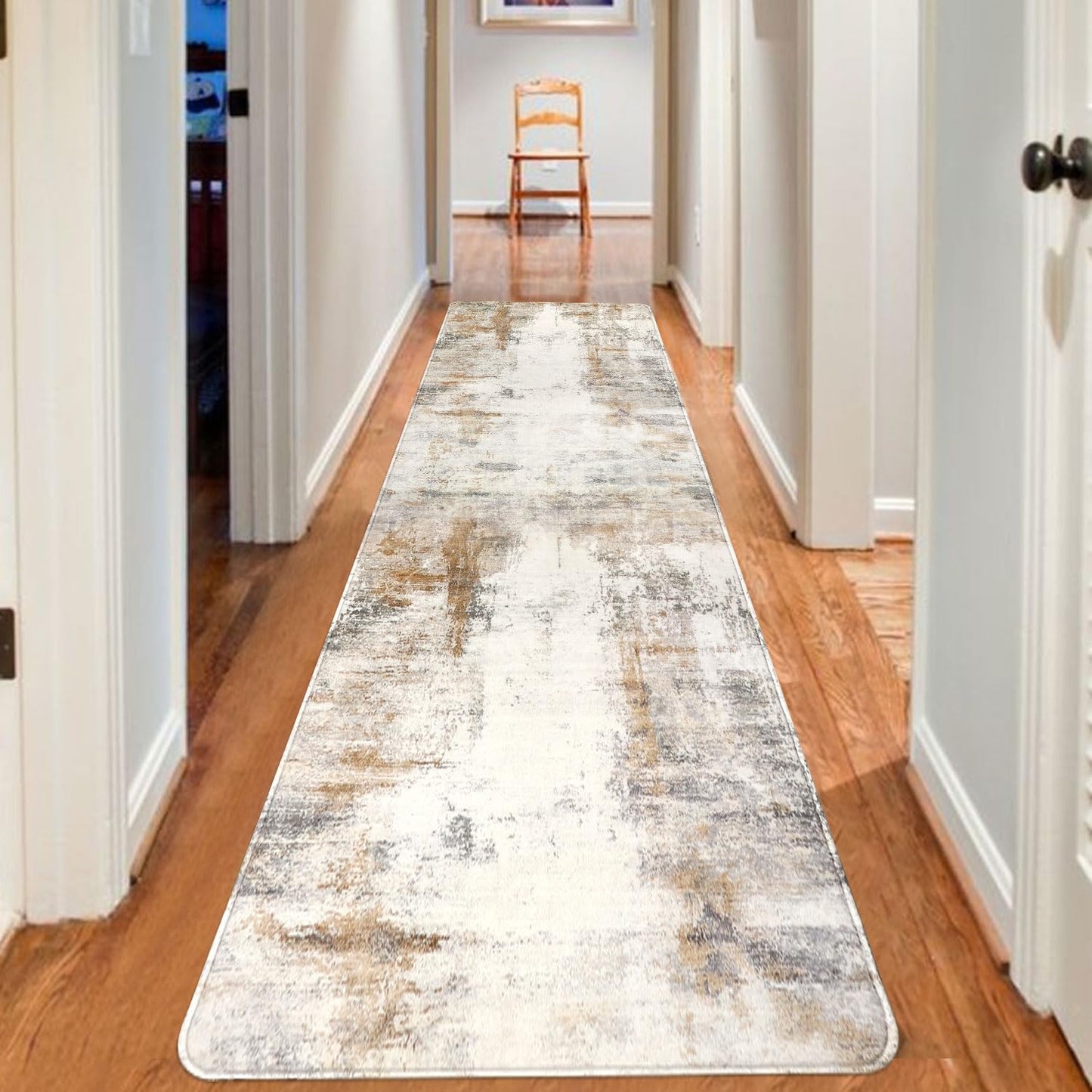famibay Runners for Hallways Non Slip, Modern Abstract Washable Runner Rug, Soft Hallway Rug Pet Friendly Faux Wool Low Pile Carpet Floor Runner for Kitchen Bathroom Bedroom(Beige/Camel)