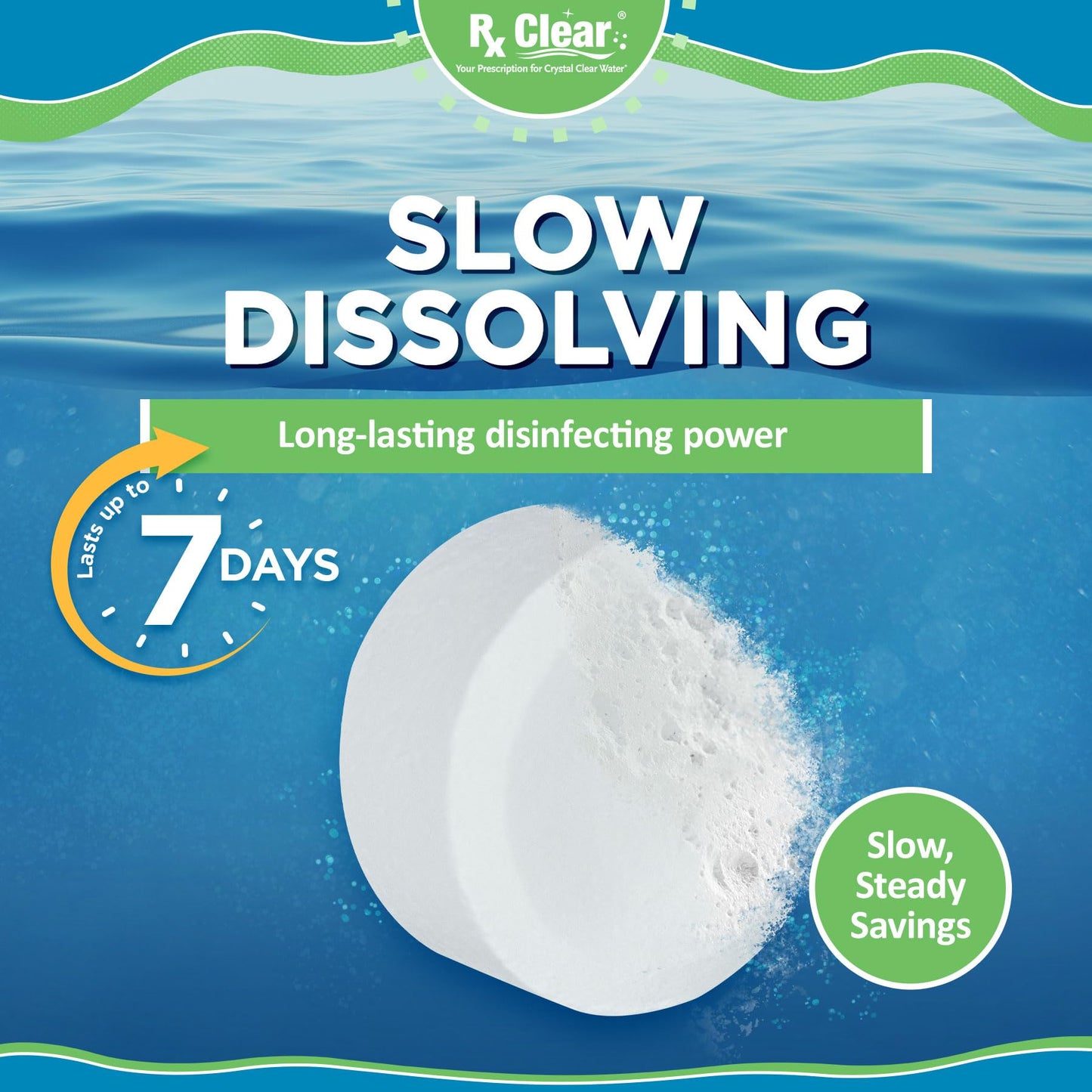 Rx Clear 1" Inch Chlorine Tabs | 5 Pounds | Use Tablets as Bactericide, Algaecide, & Disinfectant in Swimming Pools | Stabilized, Long Lasting, Slow Dissolving, & UV Protected