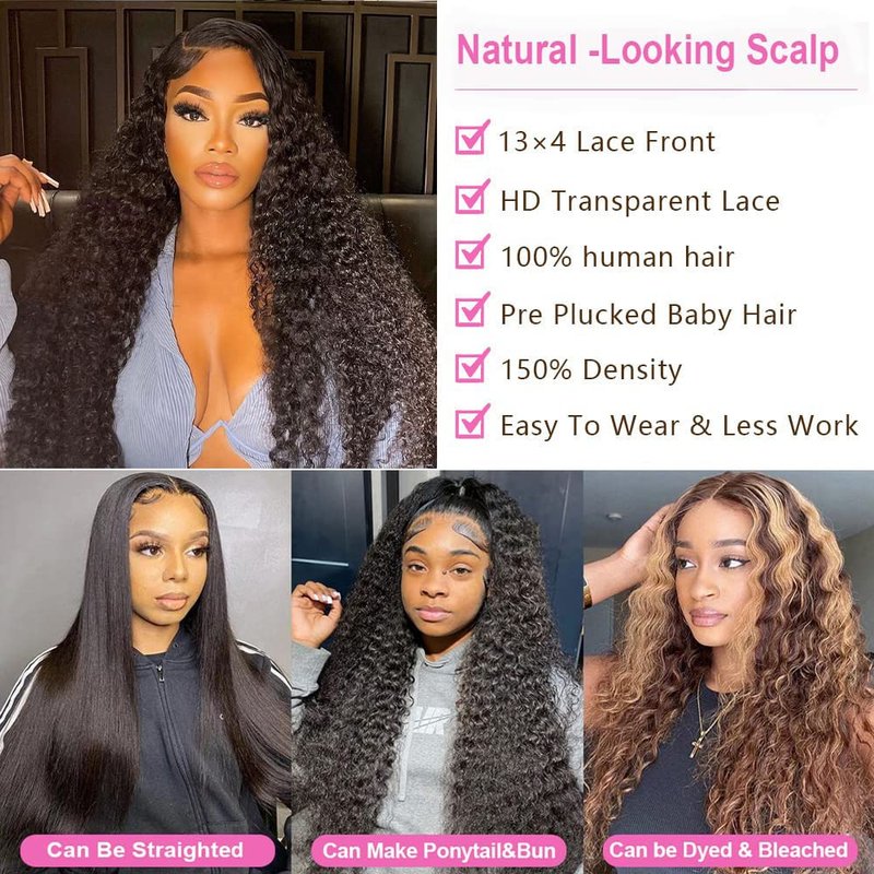 13x4 Lace Frontal Closure Kinky Curly Lace Frontal Closure 18 Inch HD Lace Closure Ear to Ear Transparent Lace Frontal with Baby Hair Natural Color