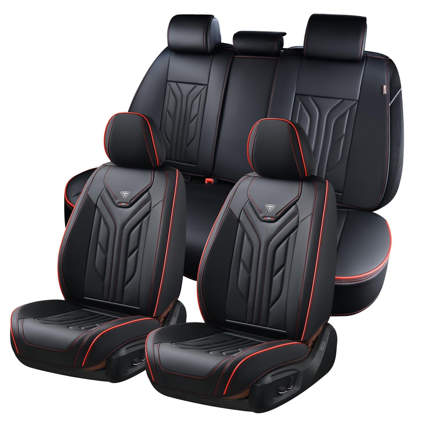 Coverado Seat Covers, Car Seat Covers Full Set, Leather Seat Covers for Cars, Automotive Seat Covers Car Seat Protector Car Accessories Fit for Most Sedans SUV Pick-up Truck(Black&Red)