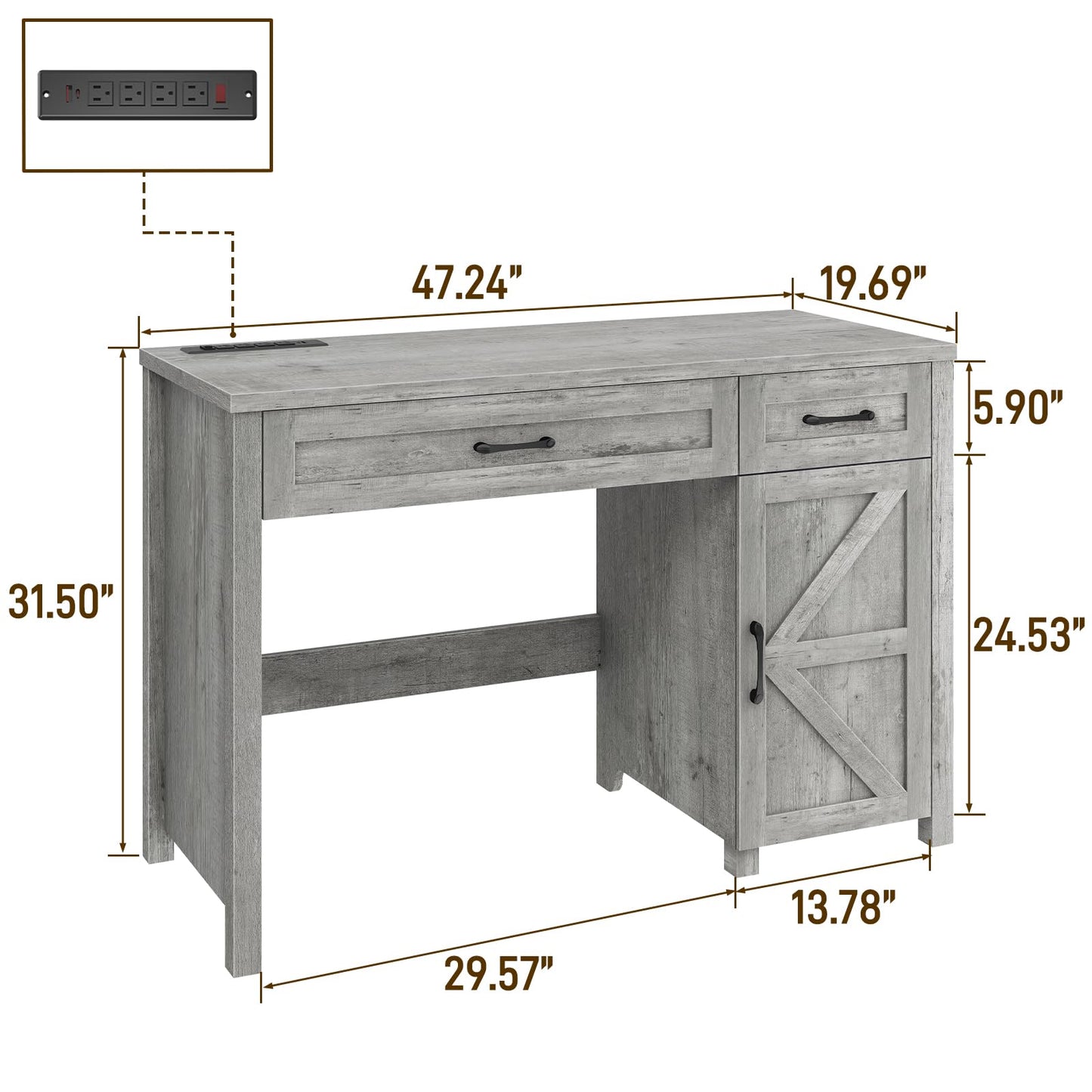 Befrases Farmhouse 47" Executive Desk, Computer Desk with Drawers and Storage Cabinet, Workstation for Home Office and Study.(Grey)