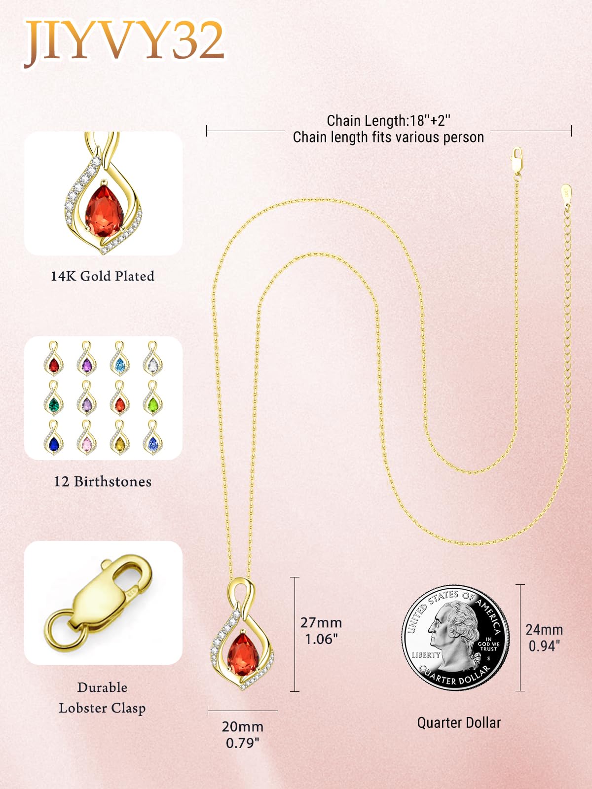 JIYVY32 Created Ruby Infinity Necklace for Women July Birthstone Necklaces 14k Gold Plating Anniversary Birthday Gifts for Wife Her Mom Girlfriend Birthstone Jewelry Gifts for Women