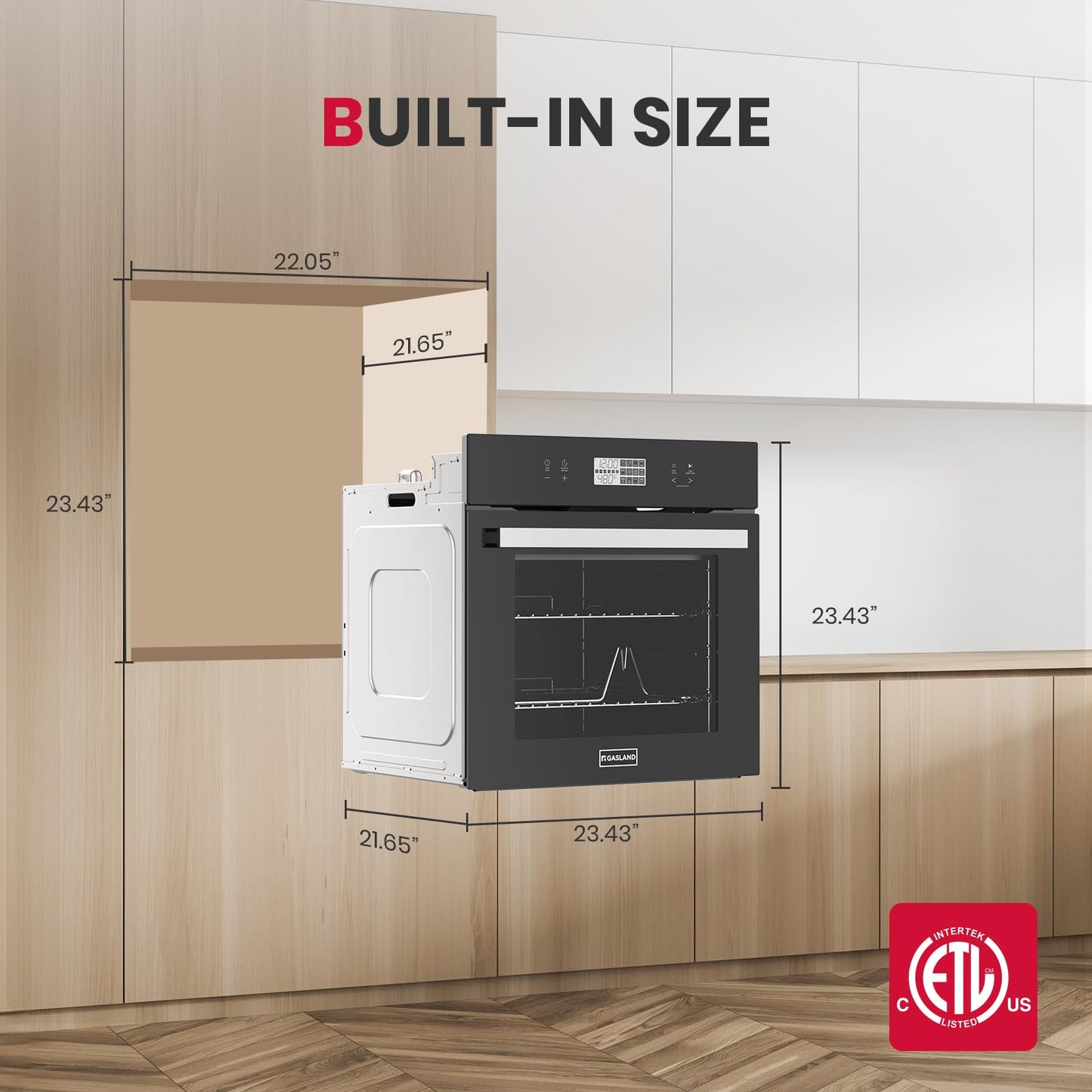 24 Inch Electric Wall Oven, ETL Certified, GASLAND 2.6 Cu.ft Built-in Single Wall Oven, 12 Cooking Functions, 3D Heating, Convection Oven with Rotisserie, Touch Control, Safety Lock, Black