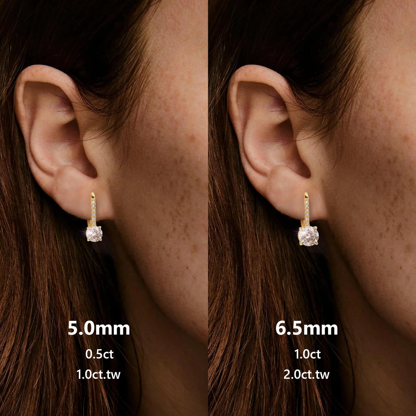 KRKC Moissanite Earrings, 1.0ct-2.0ct D Color Lab Created Diamond Earring, 14k Golden Plated Sterling Silver Dangle Earrings S925 Leverback Drop Earring for Women Hypoallergenic Gifts for Mom Wife