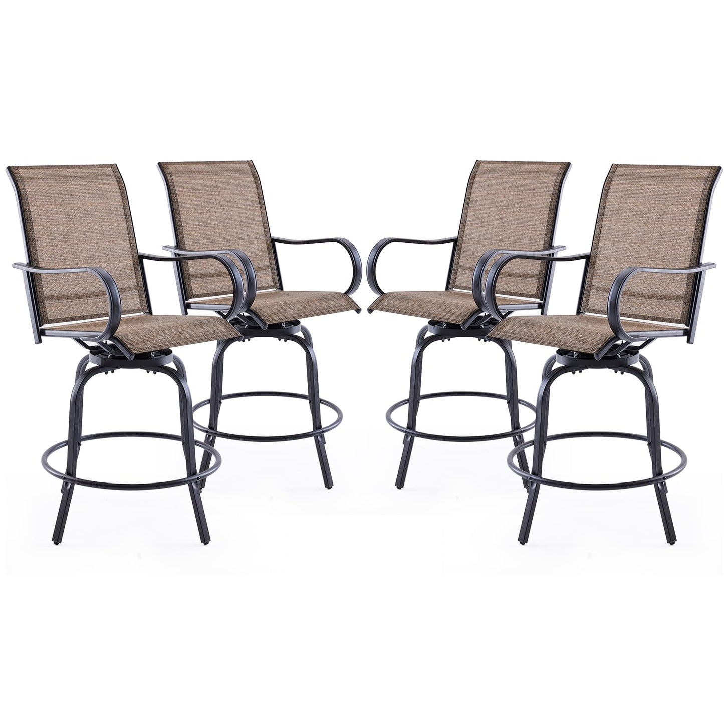 Soohow Outdoor Bar Stools Set of 4, Swivel Patio Barstools with Textilene Fabric, Height Top Patio Chair 360° Swivel, All Weather Use, Ergonomic Comfort Bar Height Tall Outdoor Stools for Balcony