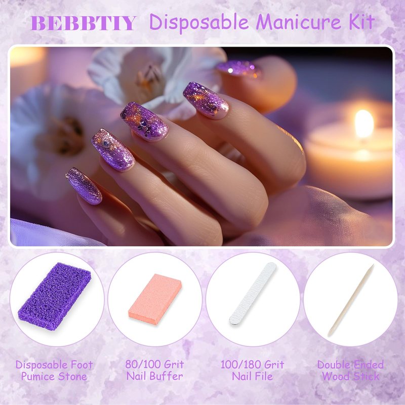 Disposable Pedicure Kit Sets, 4 in 1 Nail Salon Manicure Pedicure Kit Professional, Nail File, Pumice Pad, Mini Buffer, Wood Stick, Individually Package (50, Count, 80/100 Grit)